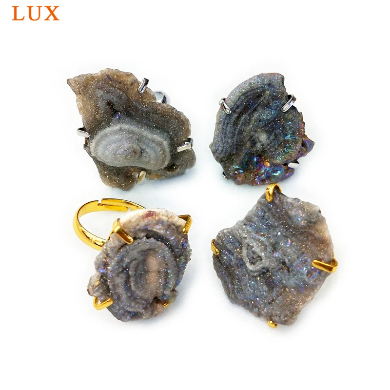 Сверкающее кольцо Geode Galaxy Druzy блестящие серебряные кольца 18kindom с золотым