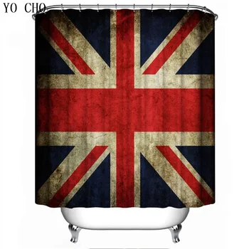 

YO CHO 1Pcs Rice flag polyester shower curtain waterproof pattern American/British Flag Patern Shower Curtain Bathroom Curtains