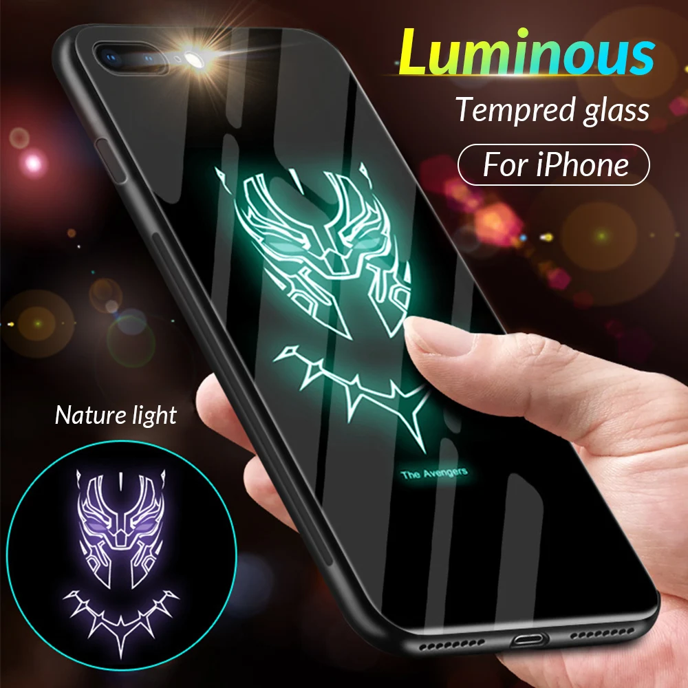 Светящийся чехол с принтом Marvel 8plus для iphone 6 s 7 8 Plus XR стеклянный XS Max X 10 7plus Чехлы 6S |