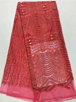 

Elegant stone unique African tulle lace mesh net fabric high quality sewing French lace You will like really Amazing red