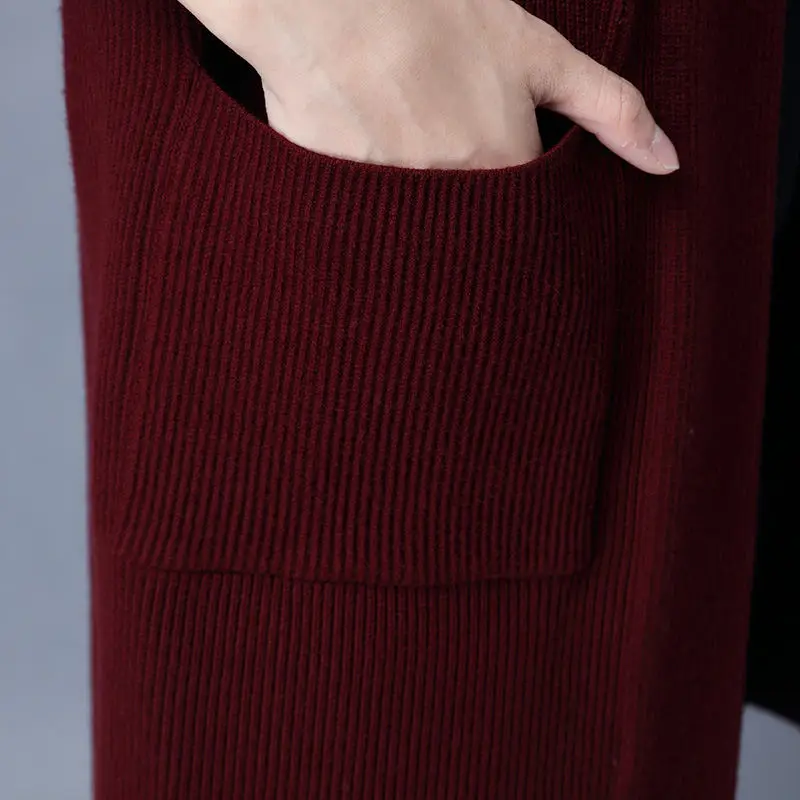 Длинный кардиган, вязаный свитер, Женское пальто без рукавов жилет для придания стройности; большие Размеры Топы; вязаный кардиган верхняя одежда жилет свитер пальто Q652