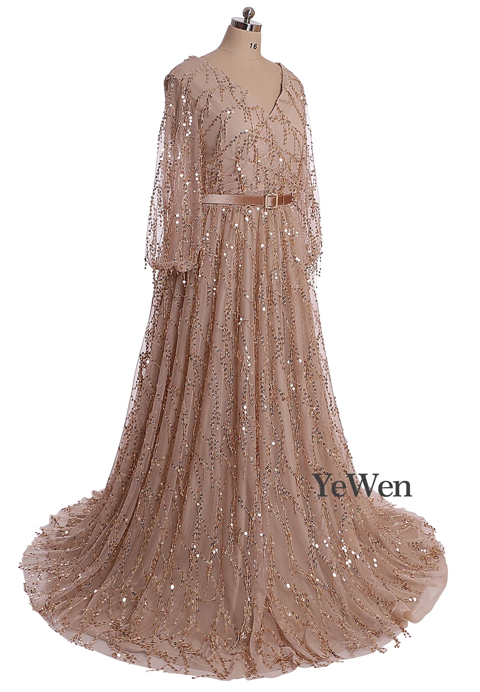 Вечерние платья размера плюс YeWen с v-образным вырезом и длинными рукавами, торжественное платье черного цвета, длинное платье цвета шампанского, abendkleider