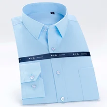 Мужское однотонное нижнее платье стандартного кроя с длинными рукавами, рубашки с накладным карманом, удобная официальная деловая рубашка