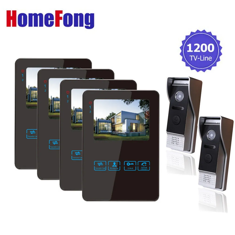 

Homefong Video Door Phone Recording Video Entry Phone intercom 4 Inch LCD Indoor Monitor and 2 Security Doorbell Night Vision