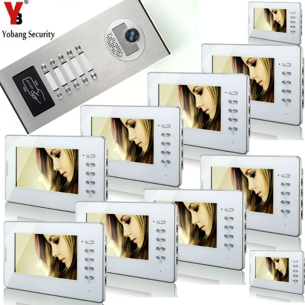 

Yobang Security Video Intercom 7''Inch TFT LCD Wired Visual Intercom Camera Doorbell 10 Monitors Multi- Apartments/Family/Home