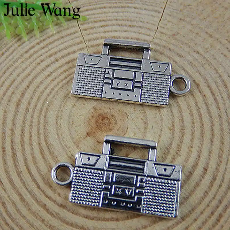 Julie Wang 15PCS Antique Silver Vintage Radio Appliance Alloy Charms For Necklace Pendant Bracelet Jewelry Making Accessory