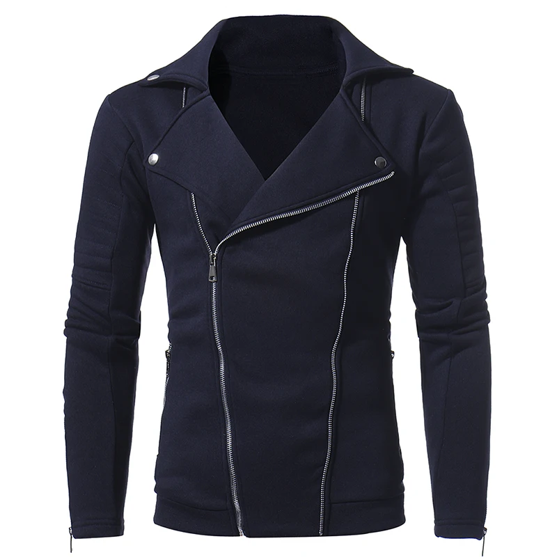 

Men's solid Casual Jacket Tops 2017 Autumn winter Men Double oblique zipper personality long sleeve Clothing Jackets size S-3XL