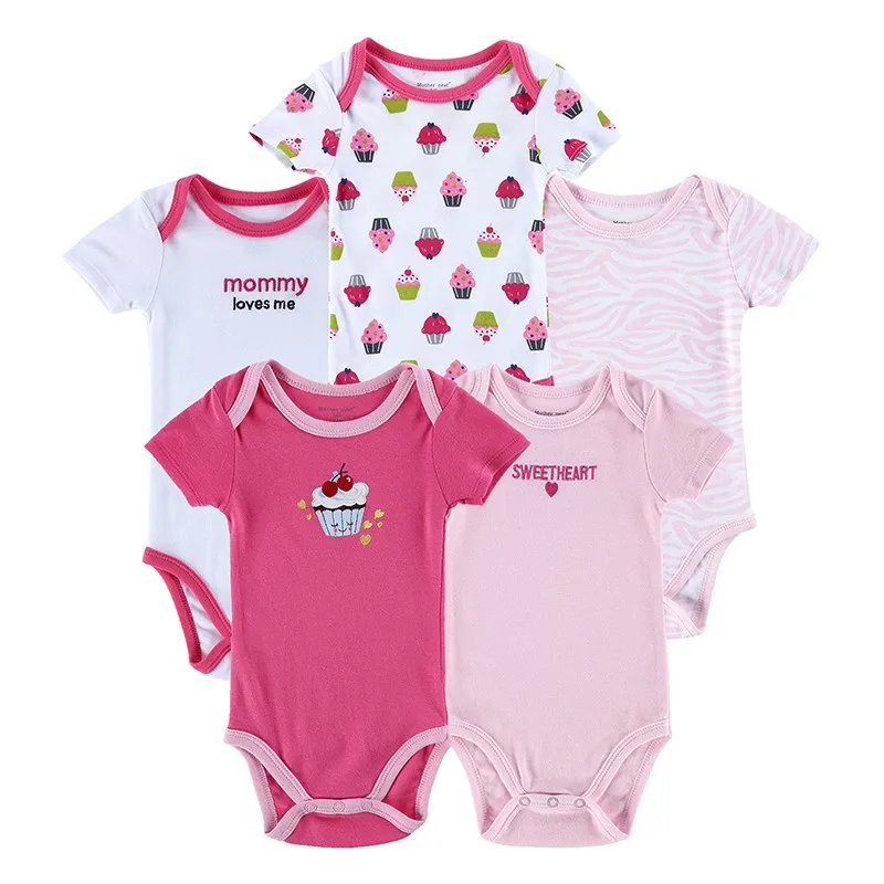 15504 5PCS Baby Girl Clothing Set Baby Bodysuit Summer Cotton Baby Boy Short Sleeve 100%Cotton Printed Style Jumpsuit  Mother & Kids