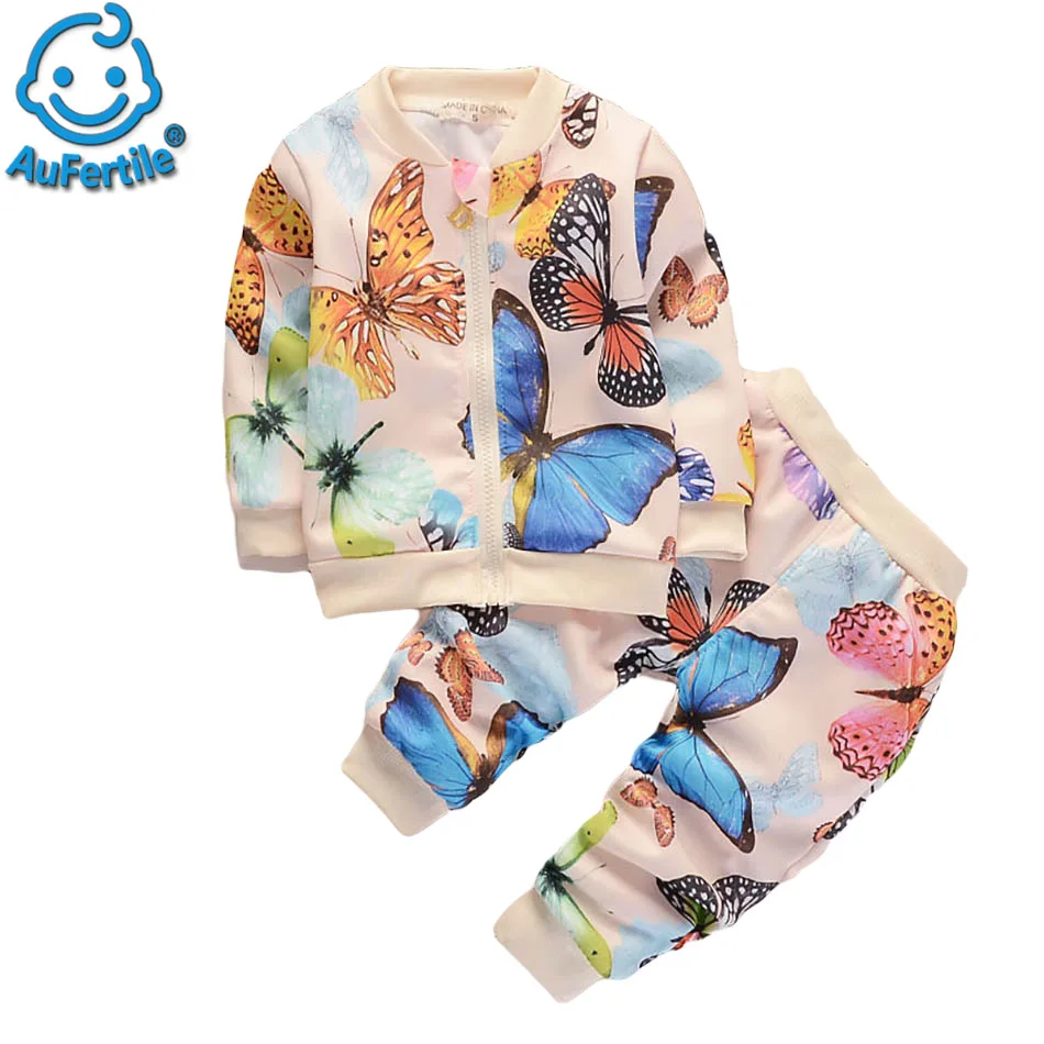

Colorful Fashion Spring Autumn Warm suits Butterfly Suite Colorful High Quality Cotton Children Sport Clothes