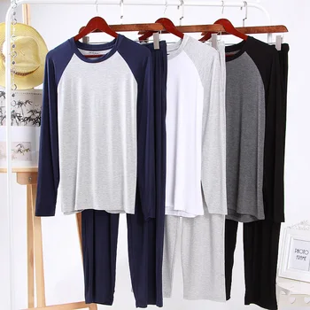 

New Pajamas For Men Spring And Autumn Long Sleeve Cotton Sleepwear Mens Pajamas Set Trousers Solid