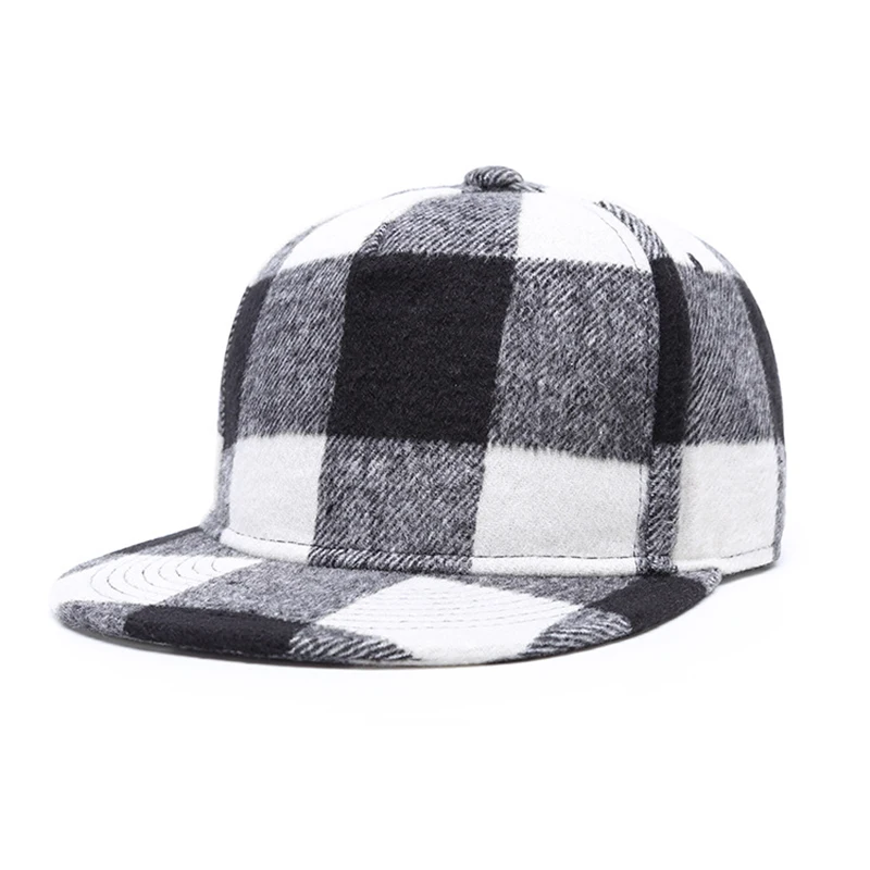 Cap Men Snapback Hip Hop Hat Flat Bill Hat Adjustable Cotton Plaid Sports Outdoor Accessory (8)