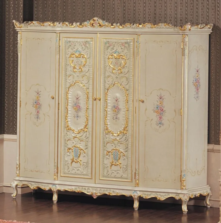 Мебель в стиле барокко белый туалетный столик Роскошные комплекты мебели для спальни деревянная кровать