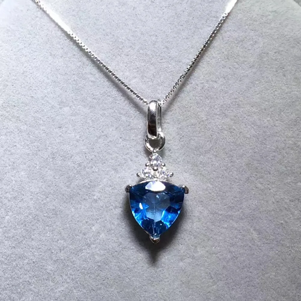 Natural blue topaz stone pendant S925 silver Natural Gemstone Pendant