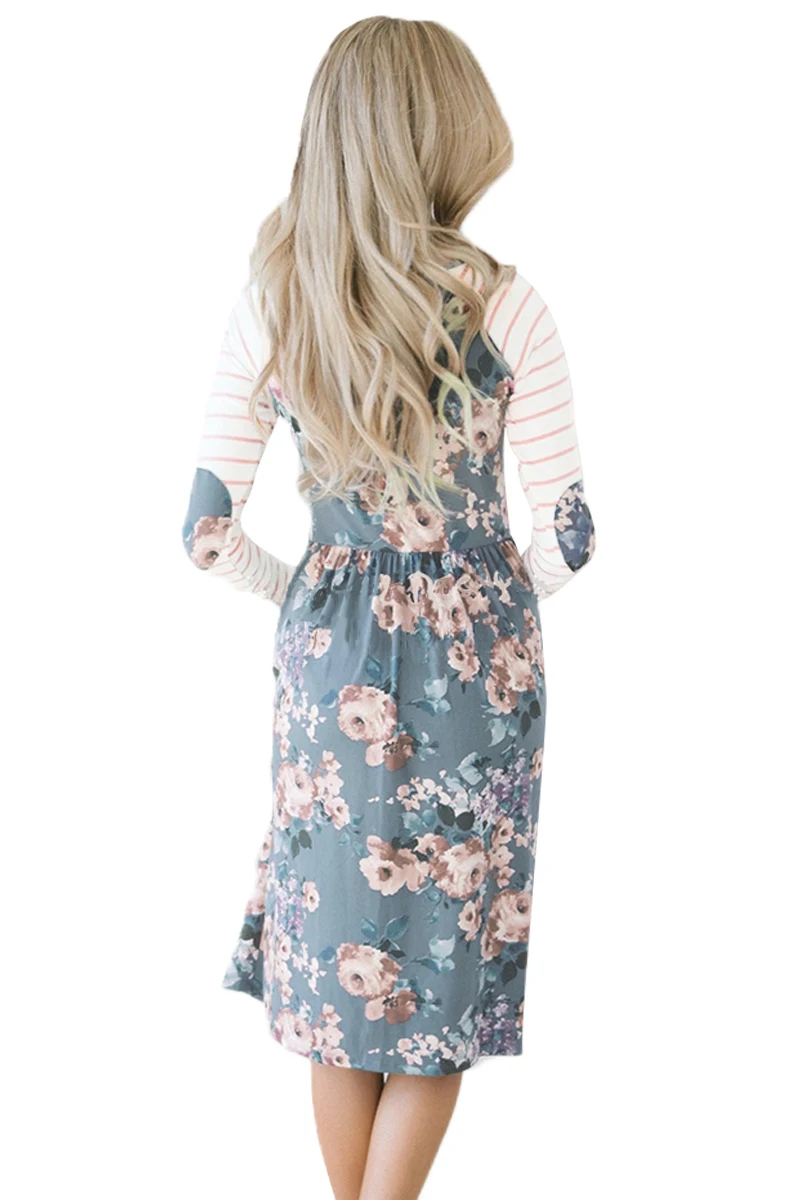 Purple-Floral-Stripe-Long-Sleeve-Side-Pocket-Boho-Dress-LC610339-8-2