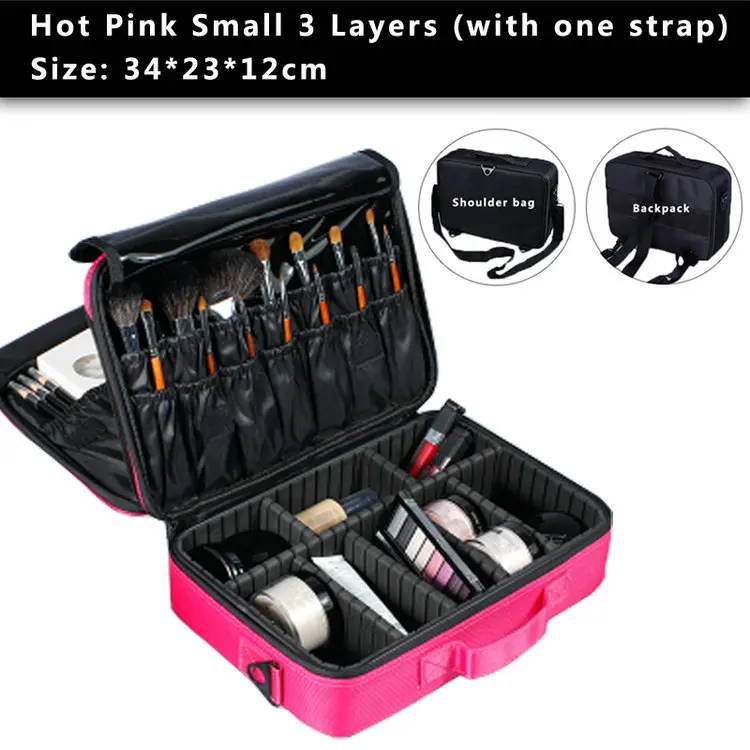 Женский высококачественный профессиональный органайзер для макияжа Bolso Mujer косметический чехол большая емкость сумка для хранения полностью разбирается чехол для костюма s - Цвет: Hot Pink S 3 Layers