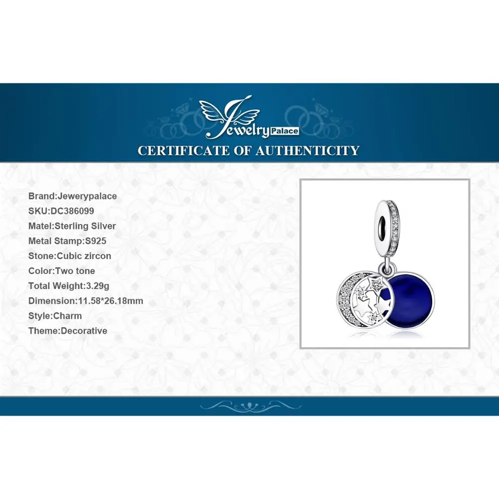 Jewelrypalace натуральная 925 серебро секрет Синий Любовь Подвески Бусы Fit Браслет Луна