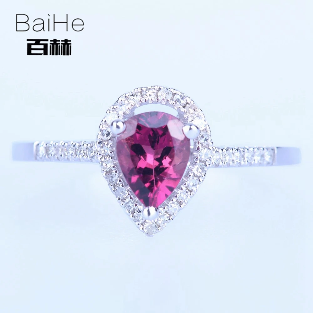 BAIHE Solid 14 K белое золото(AU585) 0.593CT Сертифицированный H/SI круглый вырез подлинный Турмалин Свадебные модные ювелирные изделия кольцо