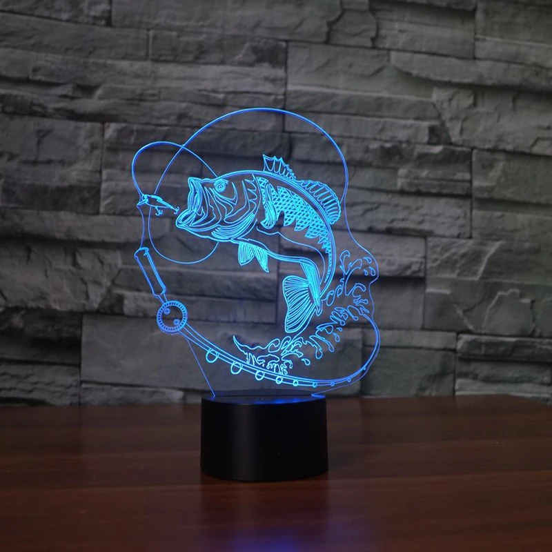 Pesca 3D noche 7 colores cambiables Interruptor táctil carpa pescado Animal 3D Visual Lampara lámpara para niños juguete regalo