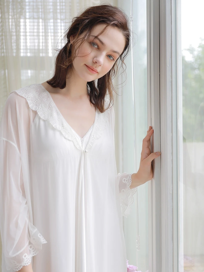 Robe Ladies Vintage Lace Nightgown Set Sleepwear Gown Robe Set Goddess