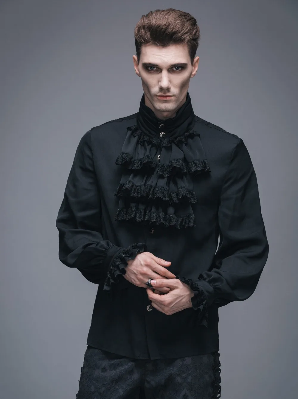 Devil модная викторианская Мужская Готическая рубашка с воланом и галстуком в стиле панк, черные белые рубашки-смокинги с кружевными манжетами, мужские шелковые блузки, Топ