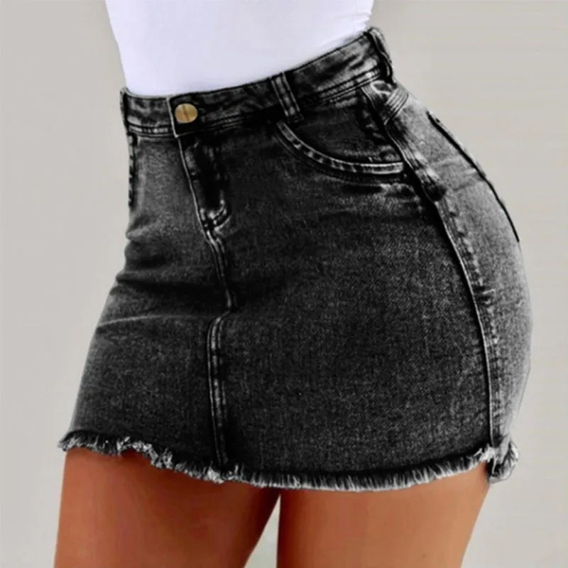 NORMOV Новая Летняя женская джинсовая юбка с высокой талией однотонная облегающая мини-юбка с карманами а-силуэта длиной выше колена