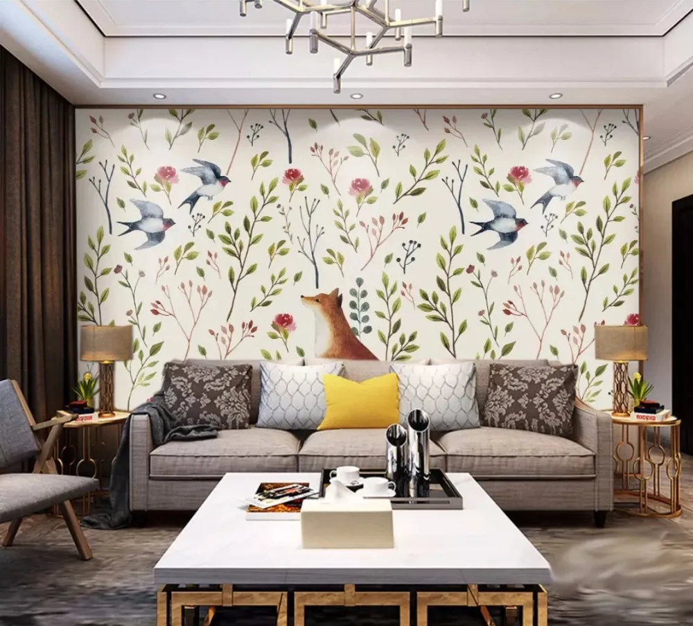 Китайский стиль на заказ фотообои красочные акварельные обои Фокс ветка гостиной украшения фрески