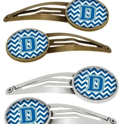 Carolines Treasures CJ1056-DHCS4 Letter D Chevron Blue & White Barrettes Hair Clips Set of 4 (1)