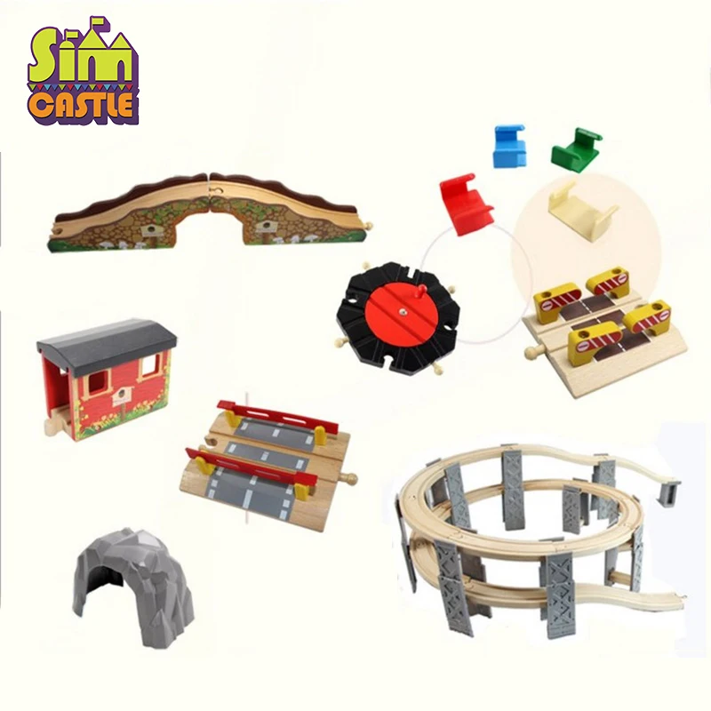 

SIMCASTLE Beech Bridge Rail Track Accessories Fit for Brio Wooden Train Educational Boy/ Kids Toy Multiple Track Thomas Train