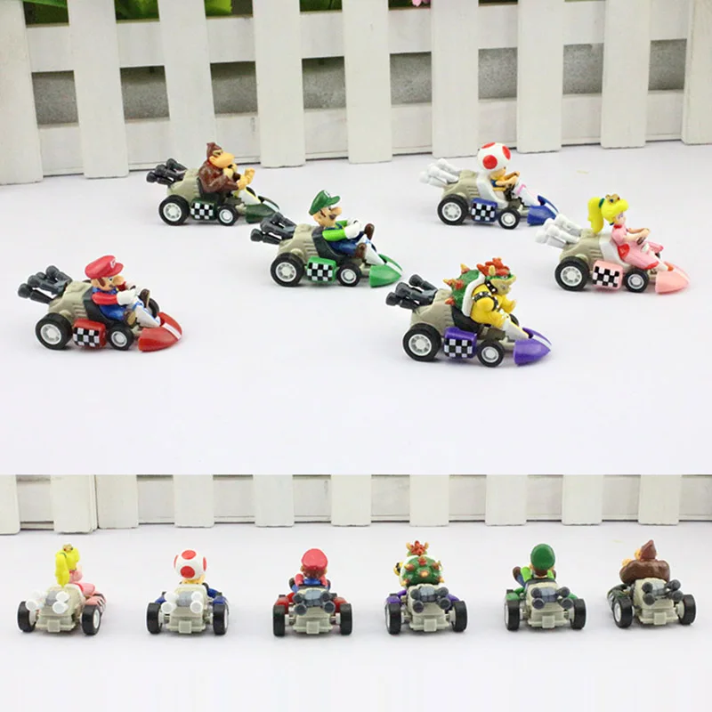 6Pcs/Set Super Mario Bros Car Kart Pull Back Cars Yoshi Mario Luigi Koopa PVC Figures Toys Dolls Classic Karts Toy Free Shipping