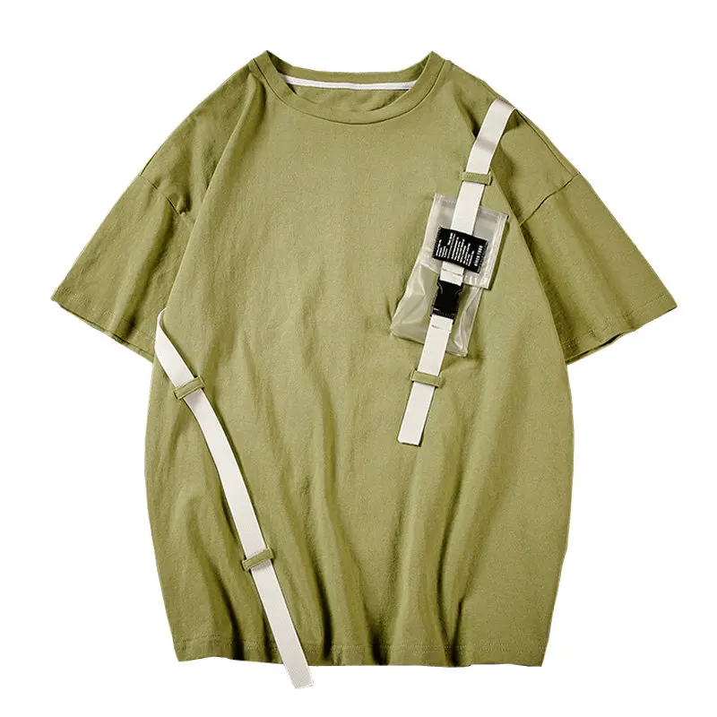 Хип-хоп армейский зеленый уличная одежда ленты мужские с коротким рукавом хип-хоп футболки Хлопок Винтаж Harajuku футболка LBZ68