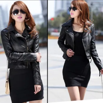 

New Hot Sale Women Jacket 2019 Spring Autumn Jacket Black/ Red Zipper Fashion Slim Soft PU Leather Short Outwear befree modis