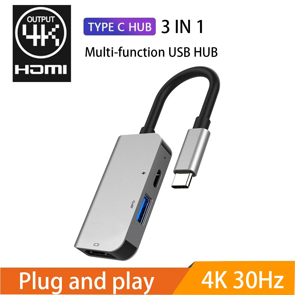 

3 IN 1 USB C Type C to HDMI 4K Adapter Dock USB3.0 PD Fast Charging HUB Thunderbolt 3 for Macbook pro Huawei Matebook Samsung s9