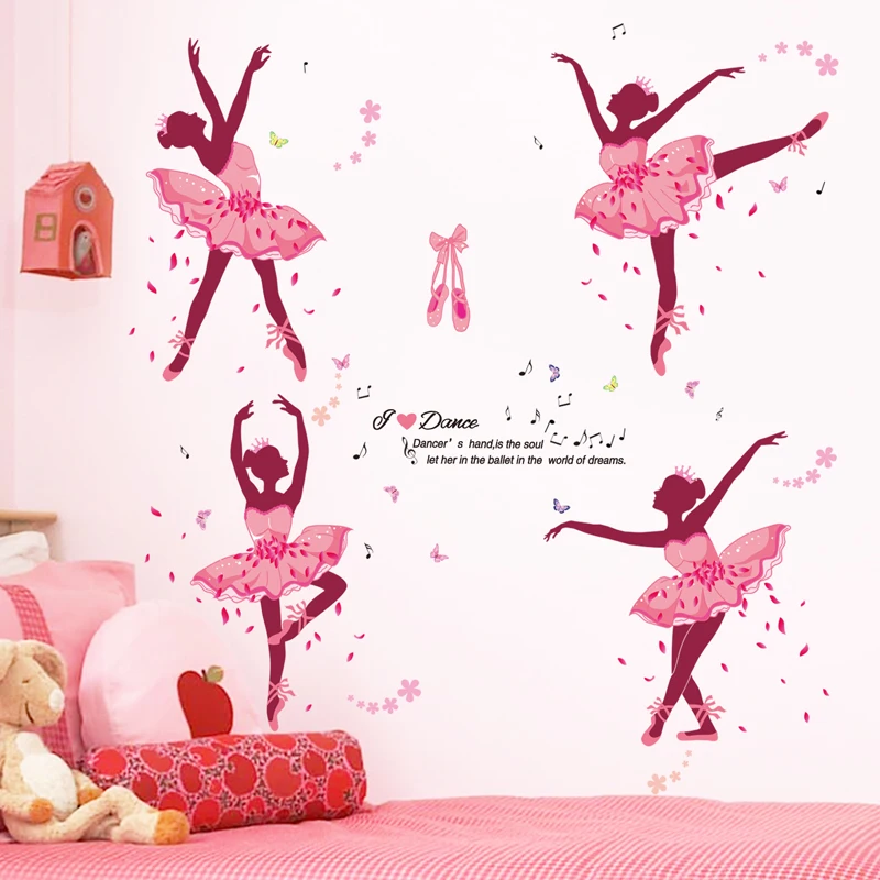 [Shijuekongjian] балетные танцоры девушка наклейки на стену DIY фотообои с бабочками наклейки для детской комнаты детская спальня украшения