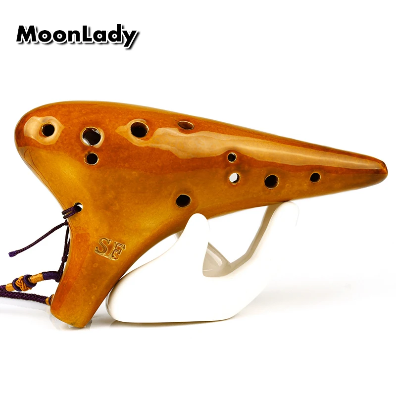 Brown Soprano F Ocarina 12 Holes Bright Glossy Glaze Music Instruments