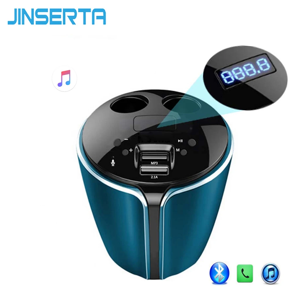 

JINSERTA Car Kit MP3 Player Bluetooth FM Transmitter HandsFree Cigarette Lighter Adapter Splitter Dual USB Charger