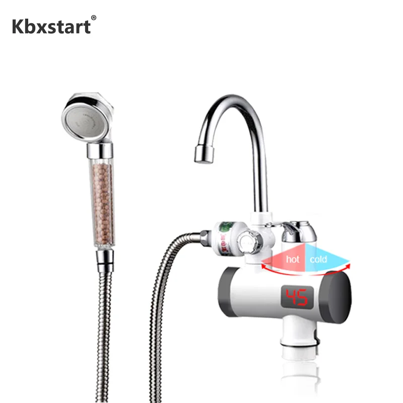 

3000W Temperature Display Instant Hot Water Tap Tankless Electric Faucet Kitchen Bathroom Cold Water Heating Heater With Shower
