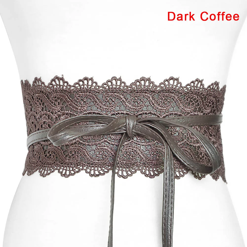 Dark Coffee Горячая 1 шт. женское платье пояс кружева широкий пояс PU украшение модный поясной ремень-B5 - Цвет: Dark Coffee