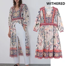 Увядшее богемное винтажное платье-кимоно с цветочным принтом, женское свободное платье vestidos de fiesta de noche, макси платье, блейзеры