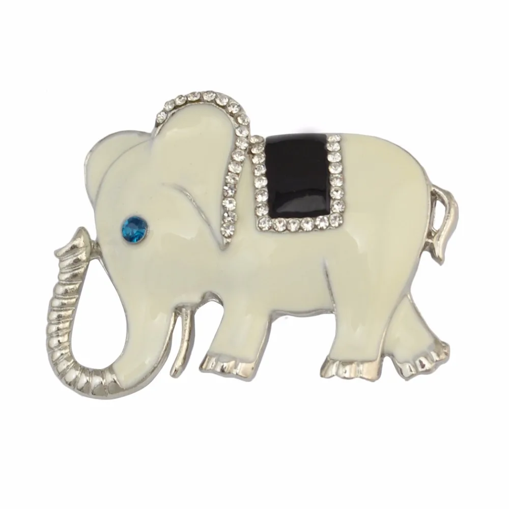 Cute White Blue Elephant Brooch Pins Crystal Rhinestone Silver Alloy