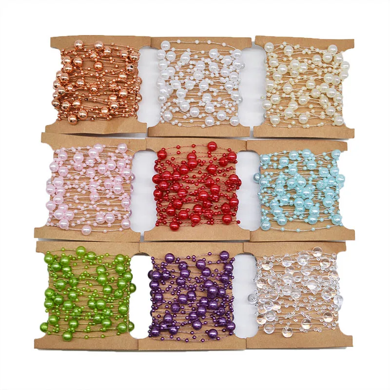 

5M Multicolor Artificial Pearls Beads Chain Fishing Line Garland Flowers DIY For Wedding Bridal Bouquet Decoration