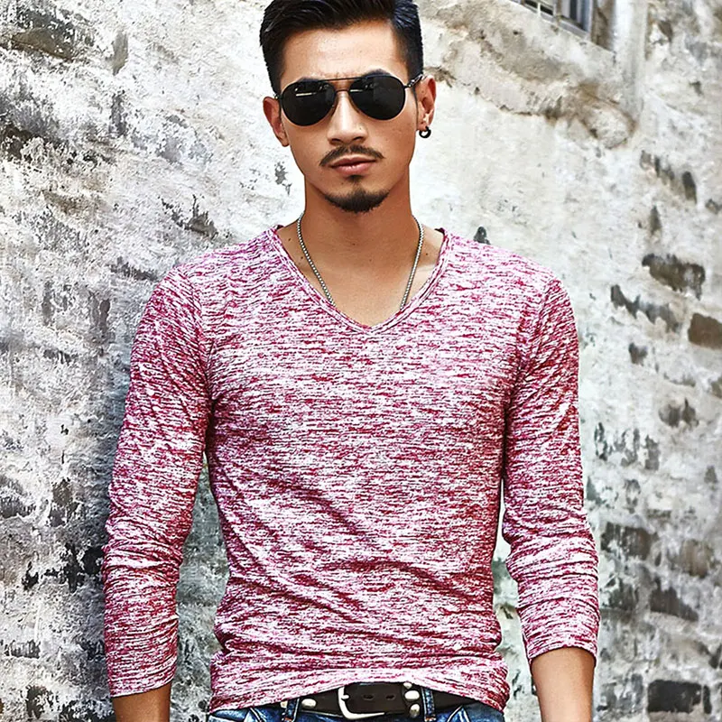 

Breathable Man'S Tops Long Sleeved Shirt Holiday Gift Cotton Elastic Sport T Shirt Slim