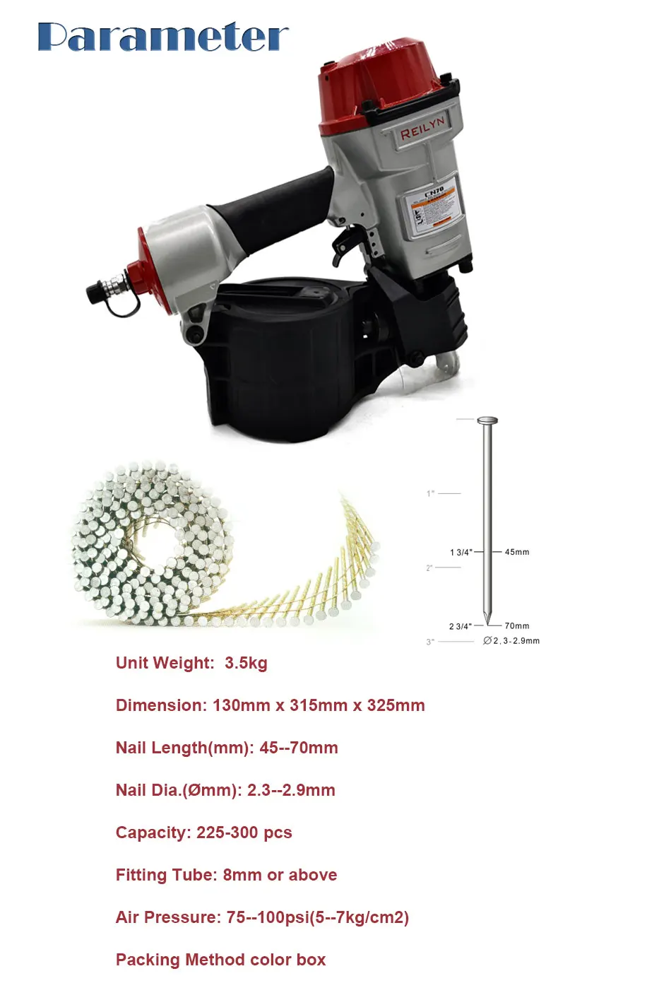 CN70 Pneumatic Nail Gun Air Coil Nailer Air Nailer For Fencing Framing