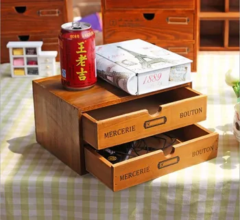 

Wooden box with 2 drawer Solid Wooden Storage Case Vintage Style Wooden Cabinet House Decor Desk Organizer Box