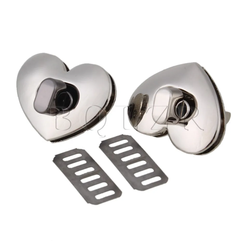 2pcs 32 x 25mm Heart Shape Silver Turn Button Latch Closure Leather Craft DIY