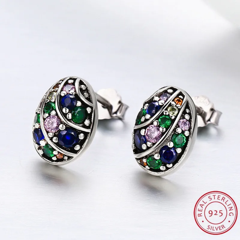 

Easter Egg Earrings with Colorful CZ 100% 925 Sterling Silver Stud Earrings for Women boucles d'oreilles pour les femmes
