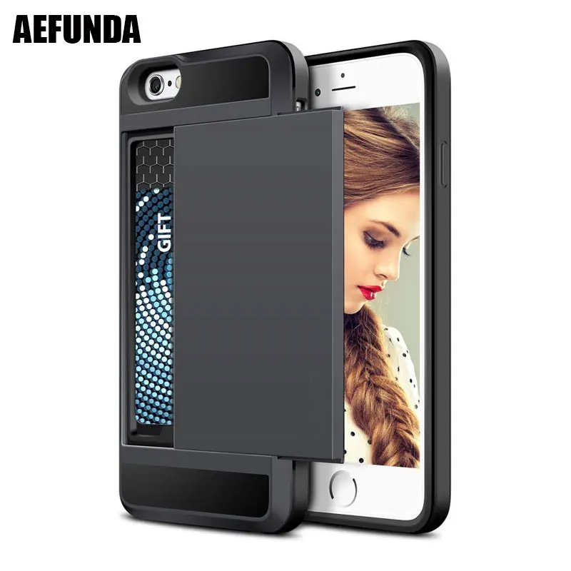 

Plastic Armor Card Slot Holder Back Cases for iphone 5S SE 5 5C Mobile Phone Case Dual Layer Silicon Skin Cardholder Back Covers