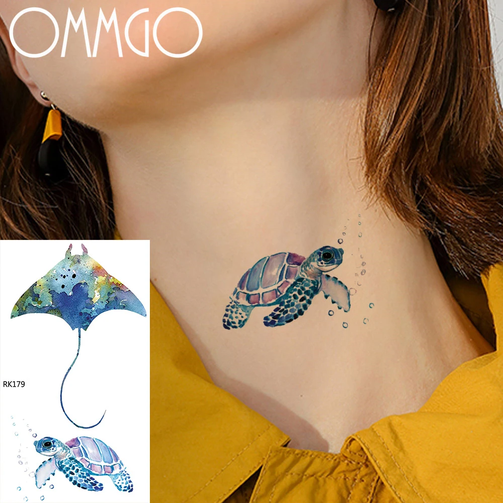 Ommgo Autocollant De Tatouage Temporaire Pour Femmes Et Enfants Motif Aquarelle Tortue Diable Poisson Dessin Anime Art Corporel Pour Enfants Aliexpress