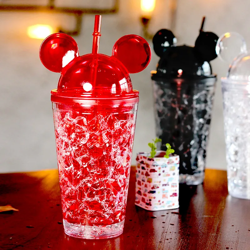 

Cute cartoon mickey summer ice cup creative straw water cup cold drink plastic cup
