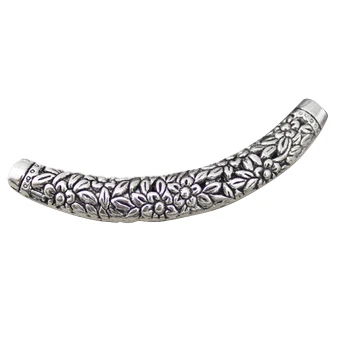 

6PCs Tibetan silver Floral Curved Tube Spacers Beads 67x8mm