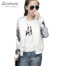 2017 Women Jacket Brand Tops Flower Print Girl Plus Size Casual baseball Sweatshirt Button Thin Bomber